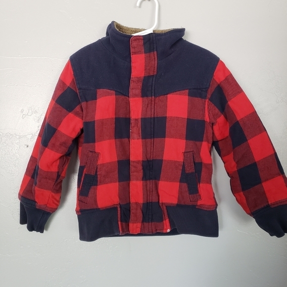 Osh Kosh Full Zip Jacket Red Navy Plaid Sherpa 6 S - Picture 1 of 6